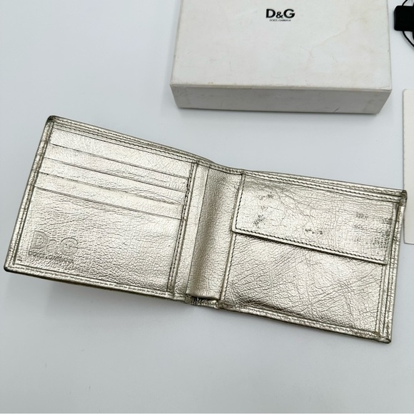 D&G Dolce Gabbana Metallic Gold Bifold Leather Wallet - Picture 10 of 16
